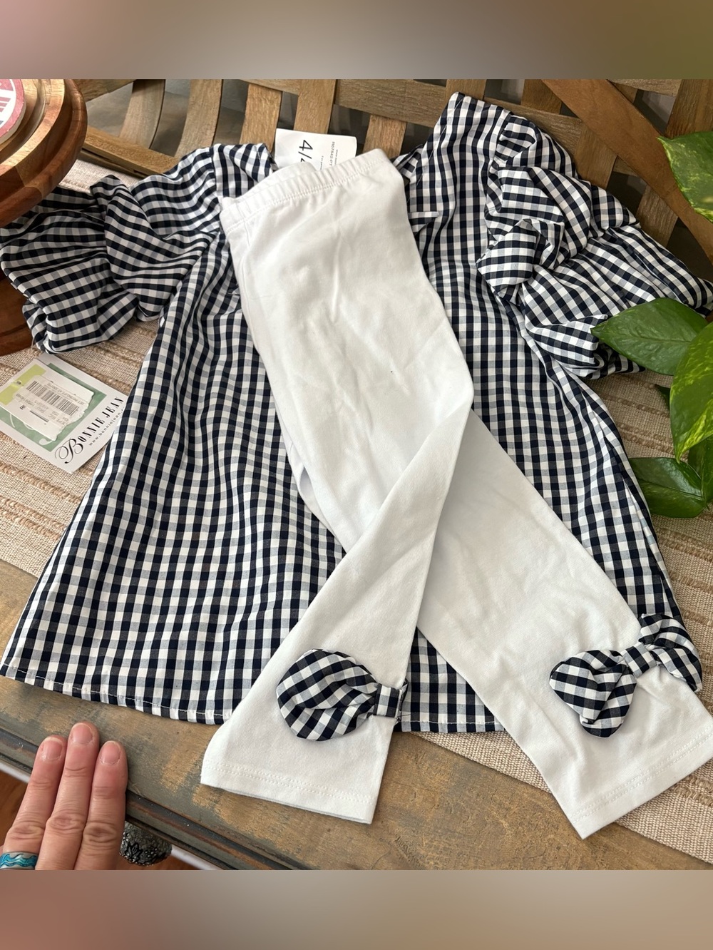 Bonnie Jean Girls 4T Black and White Gingham legging/top set nwt